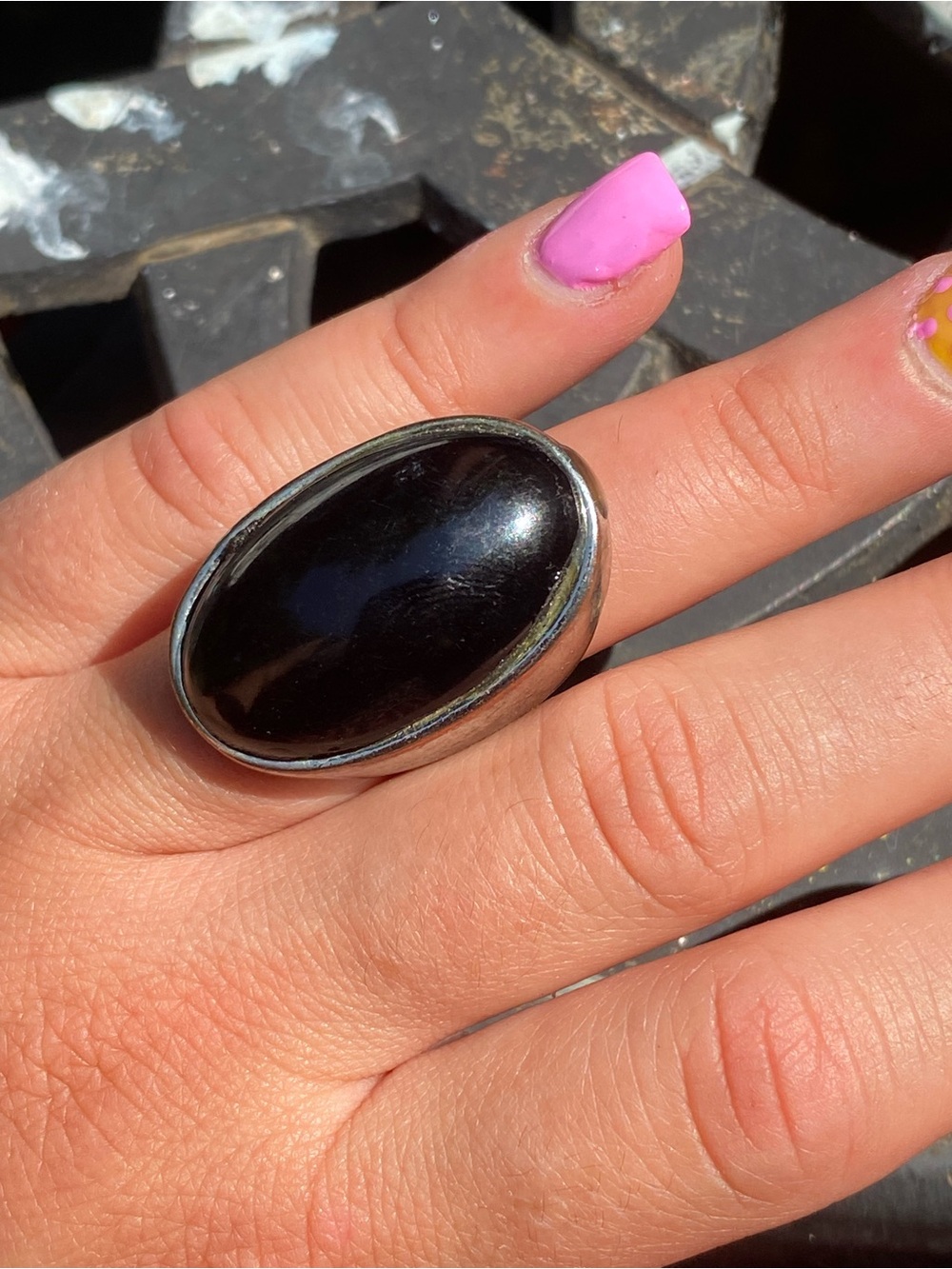 Vintage Black Oval Onyx Statement Ring